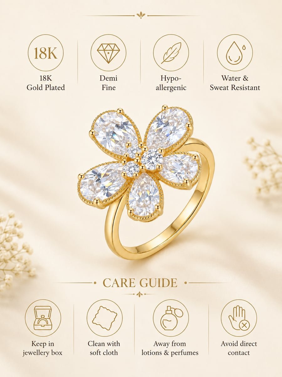 CZ Flower Cocktail Ring – Demi-Fine Gold - view 6