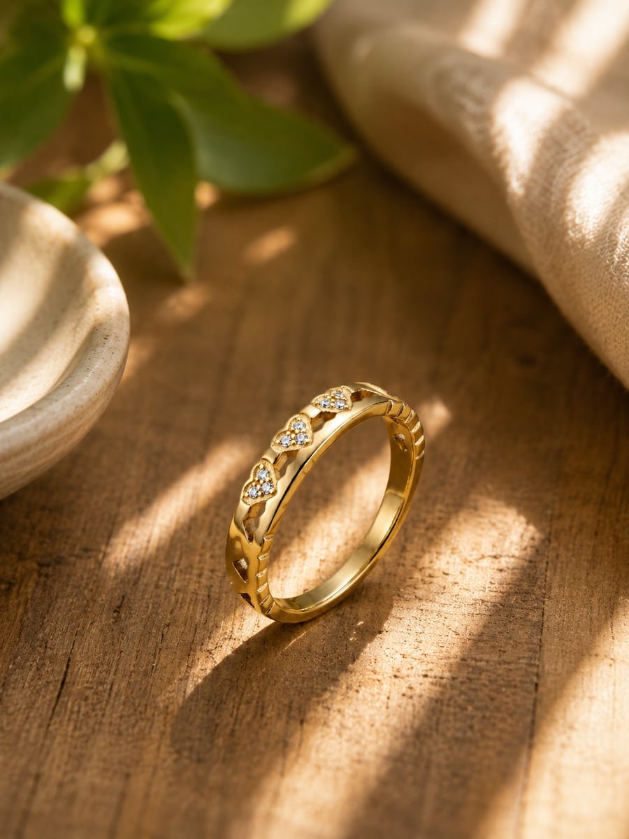 CZ Heart Band Ring with Openwork – 18K Gold Plated - view 4