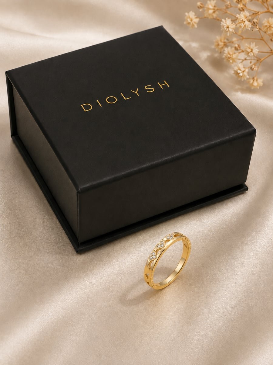 CZ Heart Band Ring with Openwork – 18K Gold Plated - view 5