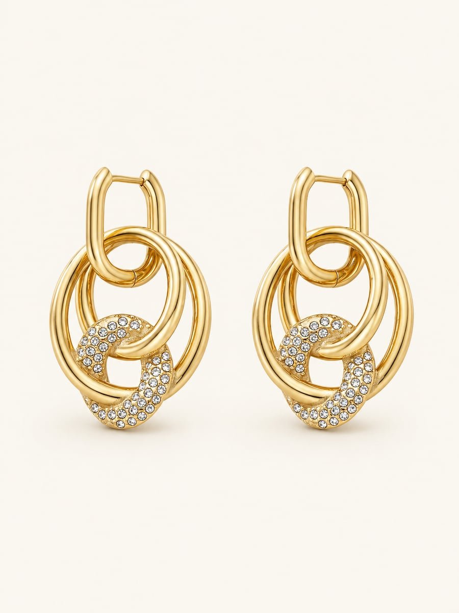 CZ Interlinked Ring Link Dangle Earrings – Demi-Fine Gold