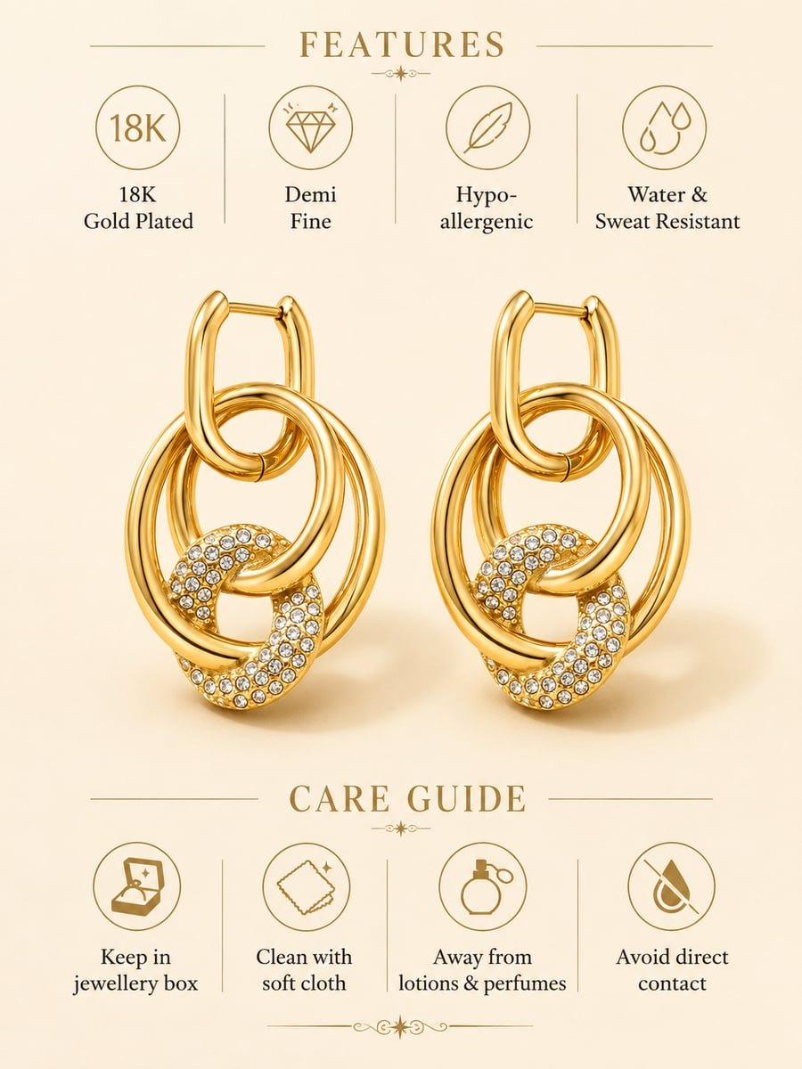CZ Interlinked Ring Link Dangle Earrings – Demi-Fine Gold - view 6