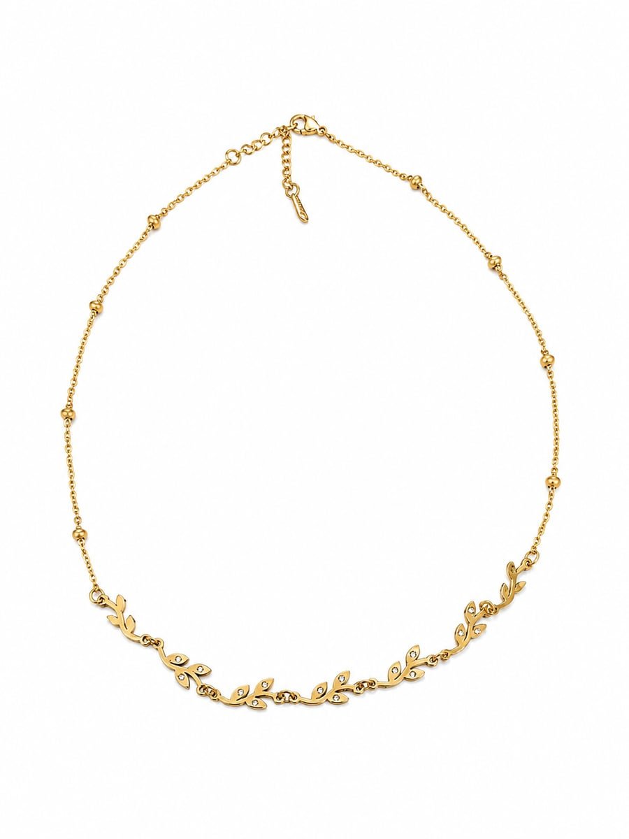 CZ Leaf Vine Necklace – Anti-Tarnish 18K Gold