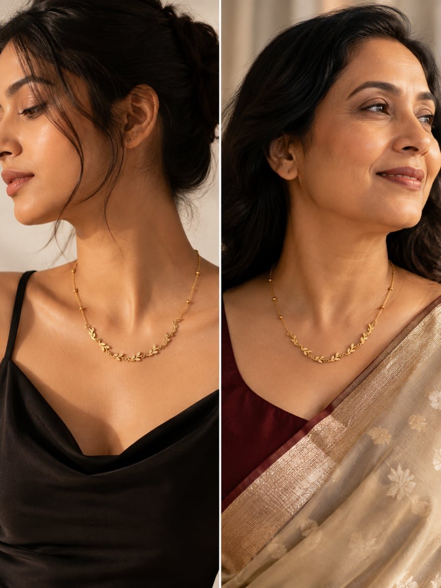 CZ Leaf Vine Necklace – Anti-Tarnish 18K Gold - view 3
