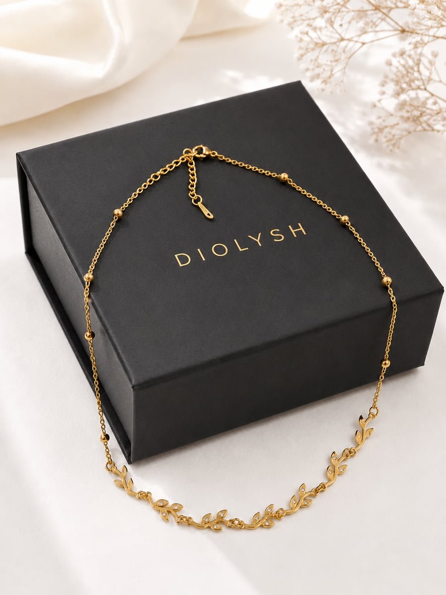 CZ Leaf Vine Necklace – Anti-Tarnish 18K Gold - view 5