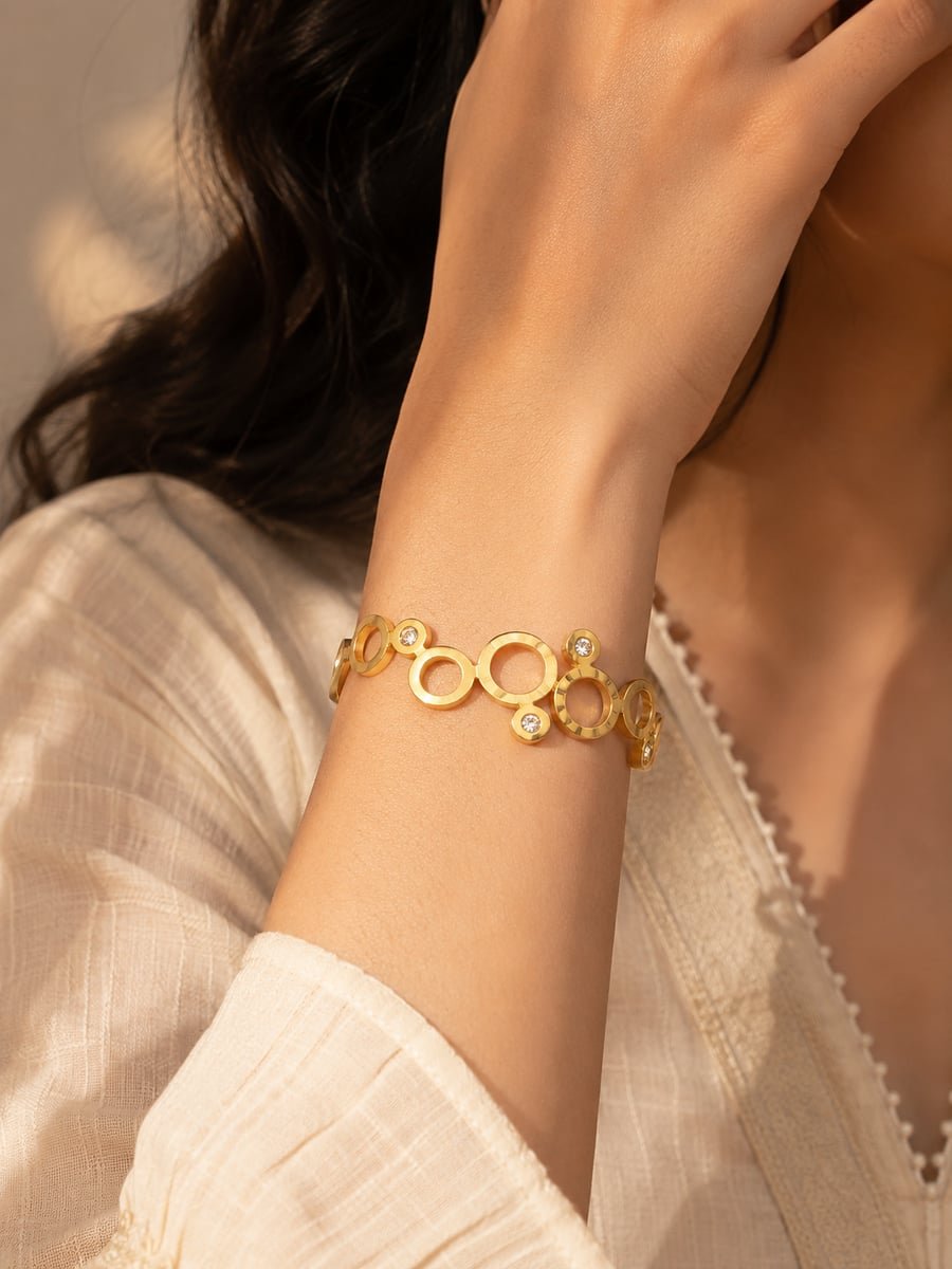 CZ Open Circle Bangle – Demi-Fine 18K Gold - view 2