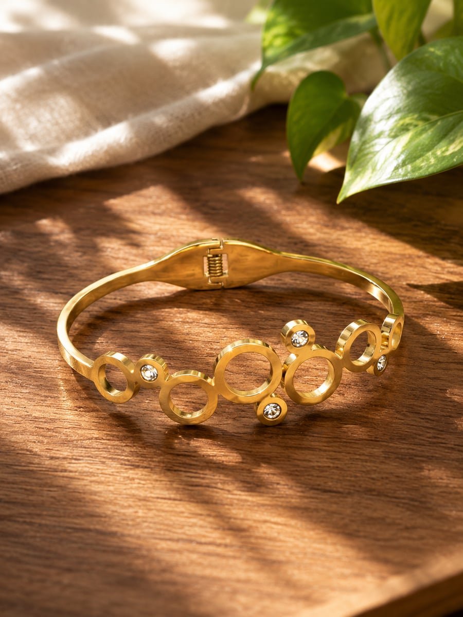 CZ Open Circle Bangle – Demi-Fine 18K Gold - view 4