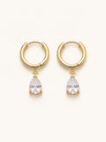 CZ Pear Drop Earrings on Huggies, Anti-Tarnish Gold
