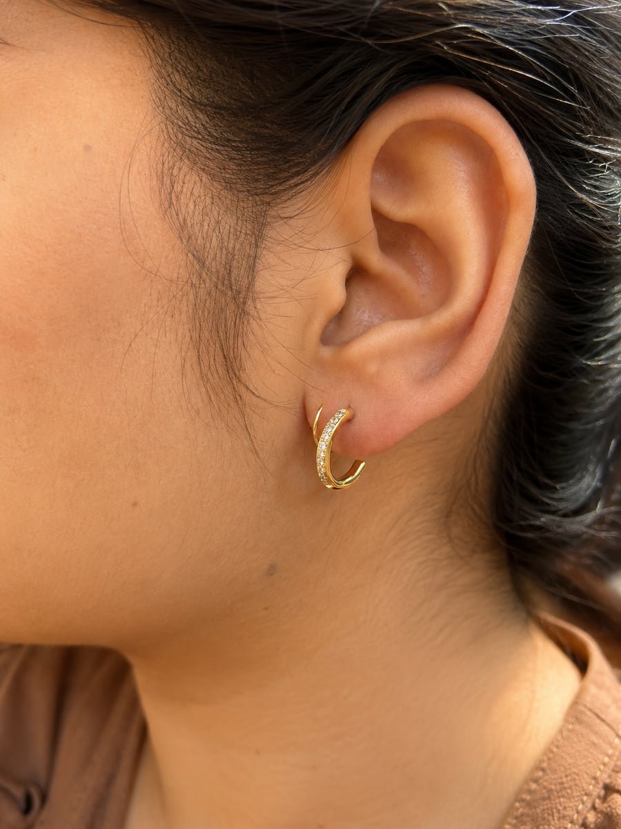 CZ Spiral Hoop Earrings – 18K Gold Plated - view 2