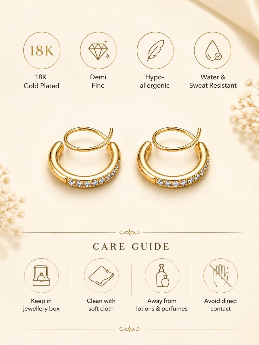 CZ Spiral Hoop Earrings – 18K Gold Plated - view 6