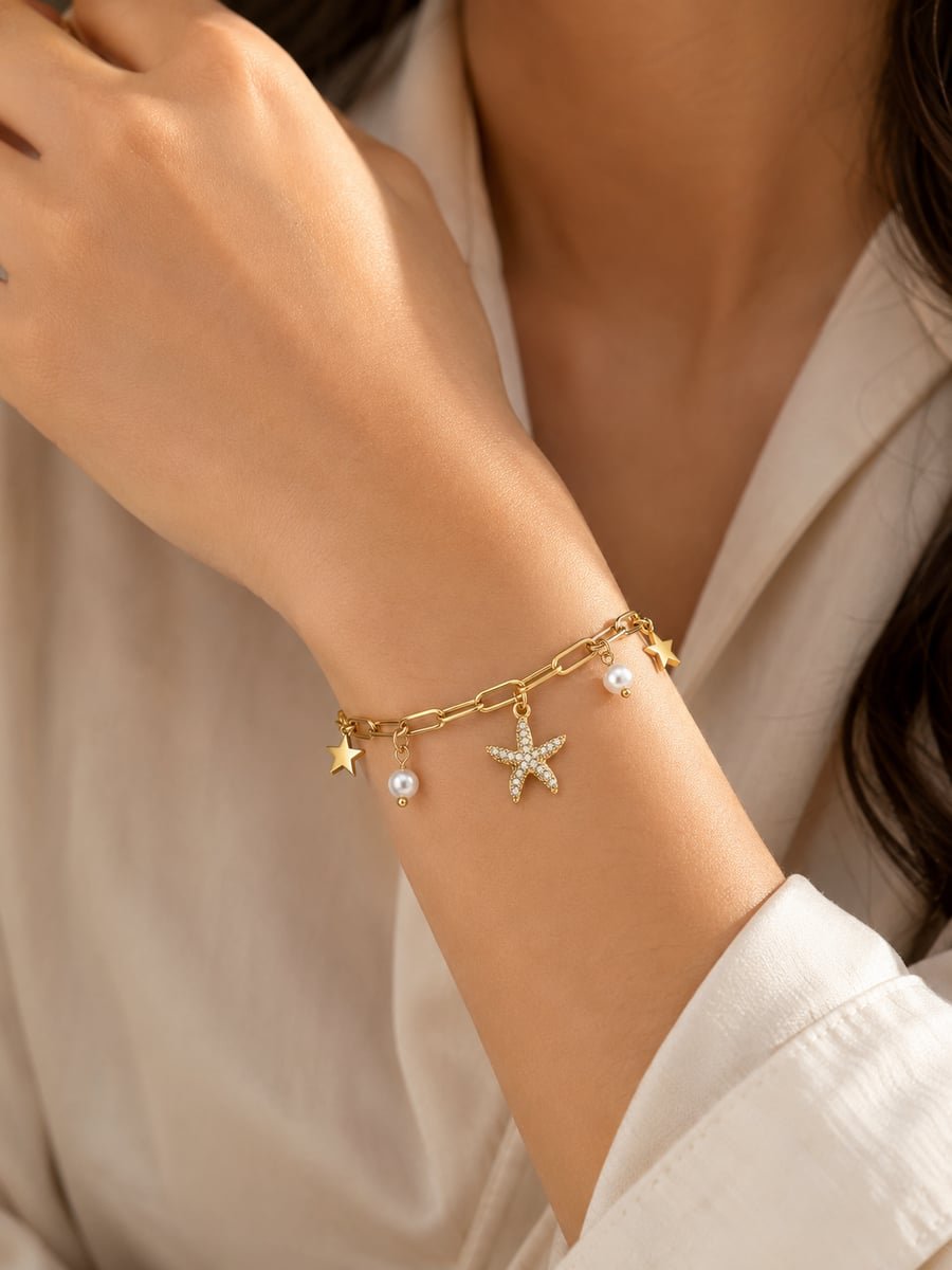 CZ Starfish Charm Bracelet – Demi-Fine Gold - view 2