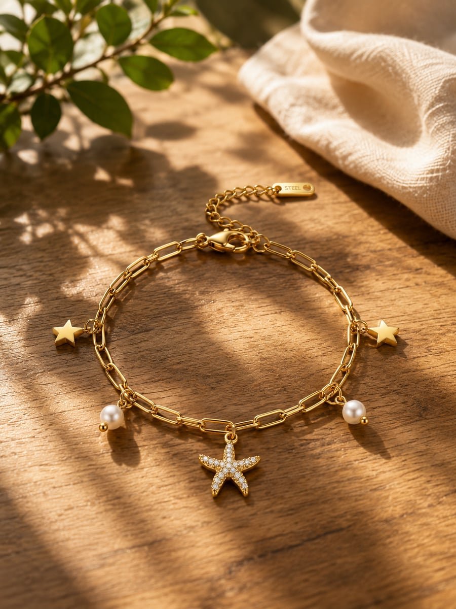 CZ Starfish Charm Bracelet – Demi-Fine Gold - view 4