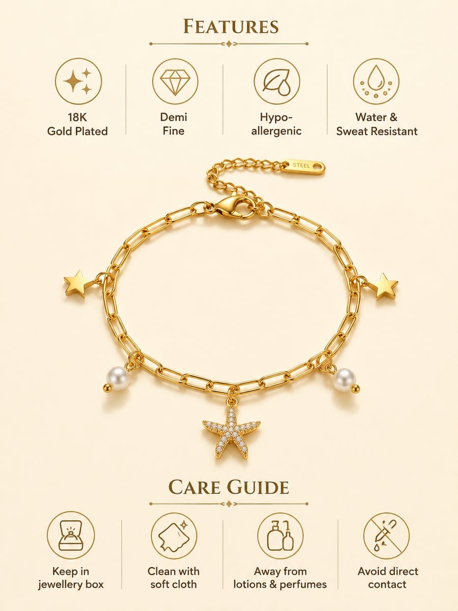CZ Starfish Charm Bracelet – Demi-Fine Gold - view 6