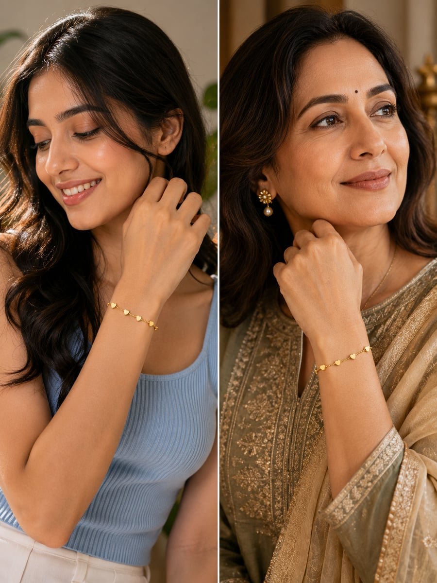 Dainty Heart Chain Bracelet, Anti-Tarnish Gold - view 3