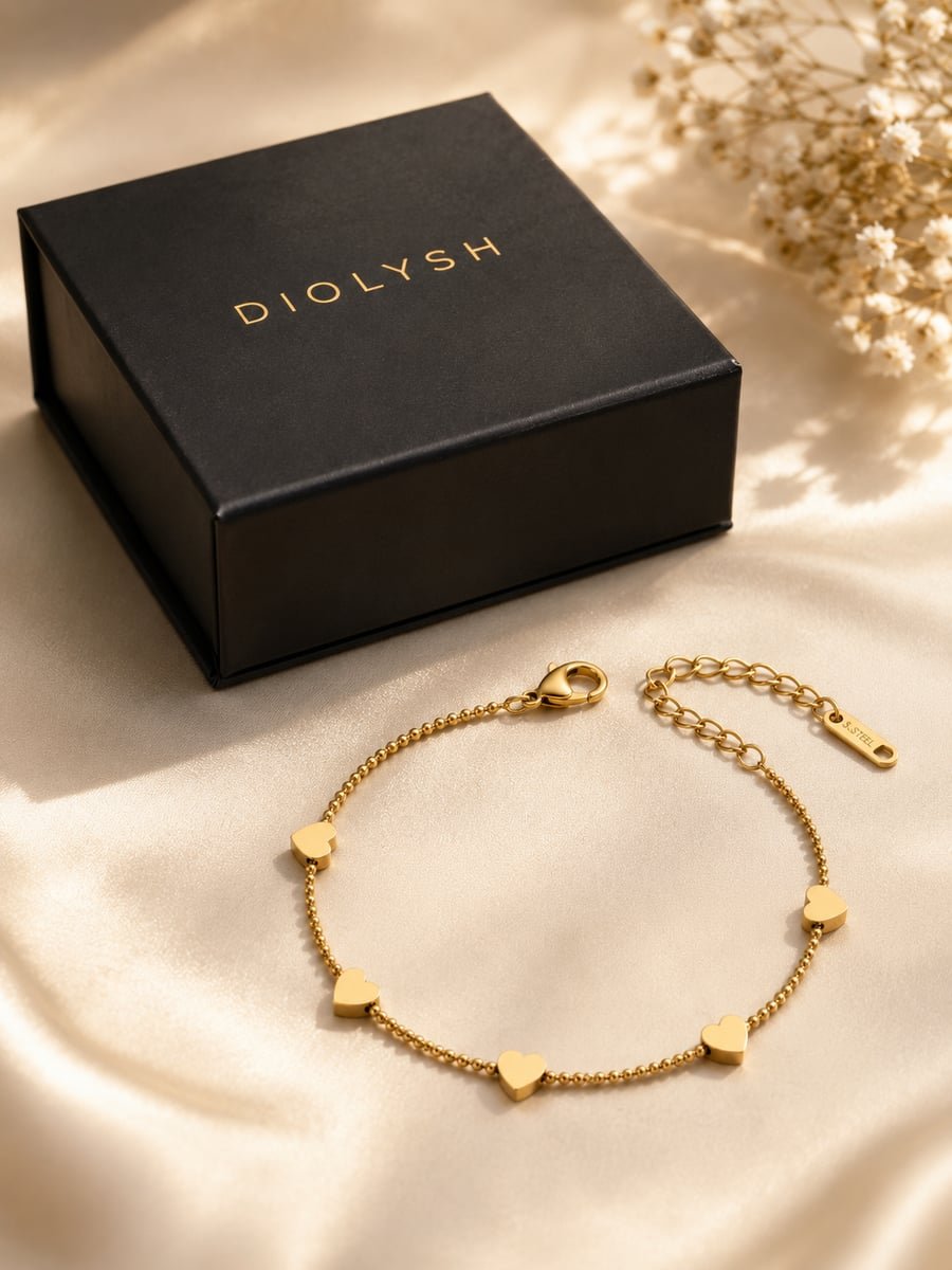 Dainty Heart Chain Bracelet, Anti-Tarnish Gold - view 5
