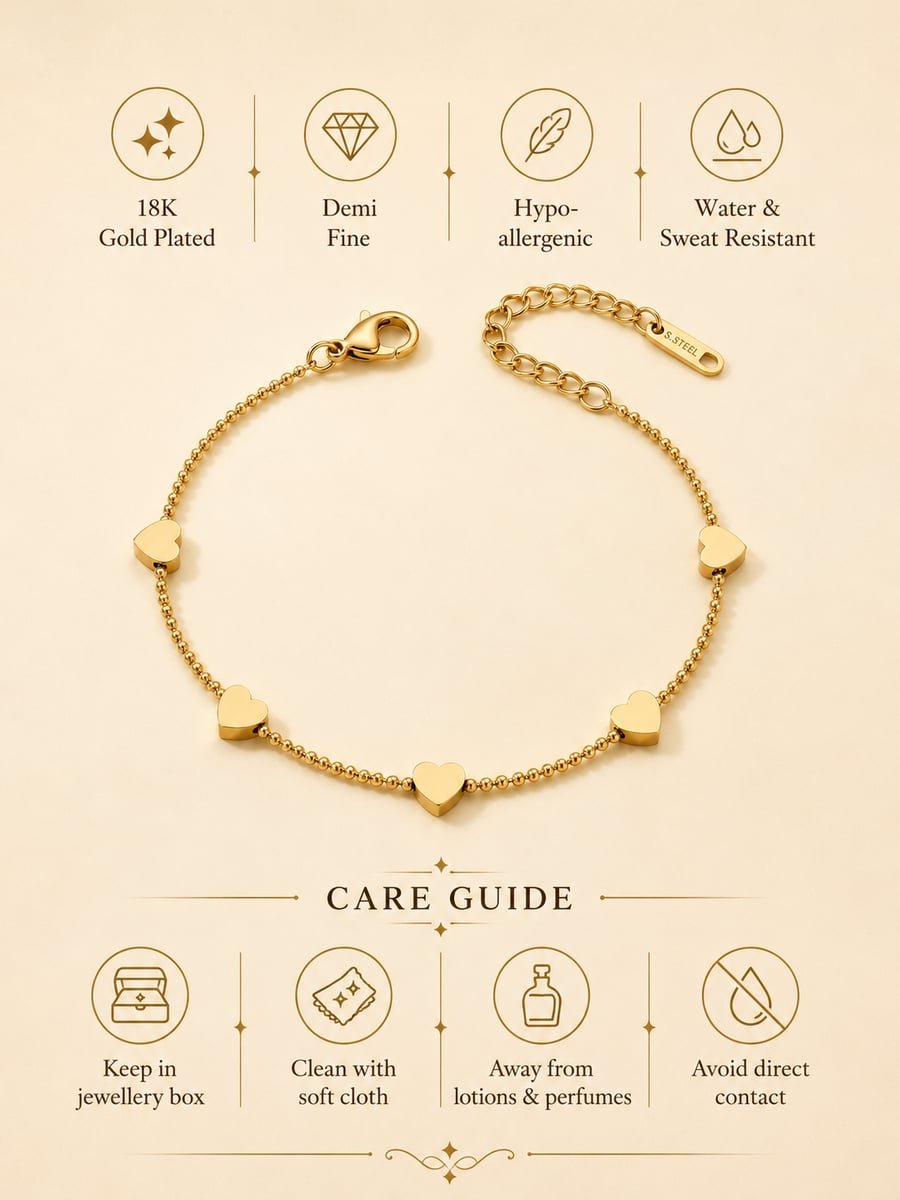 Dainty Heart Chain Bracelet, Anti-Tarnish Gold - view 6