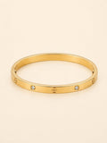 Flat CZ Screw Motif Bangle – 18K Gold Plated