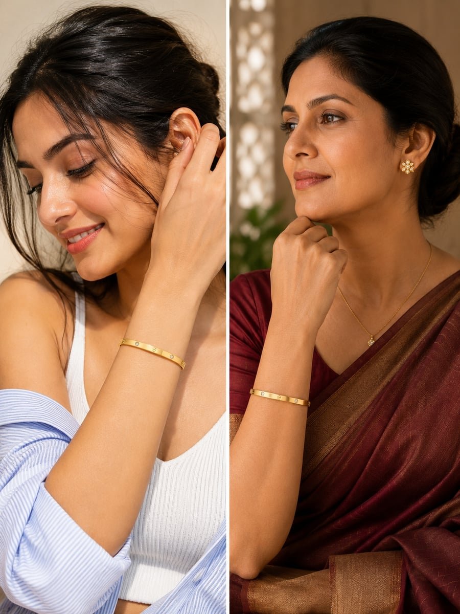 Flat CZ Screw Motif Bangle – 18K Gold Plated - view 3