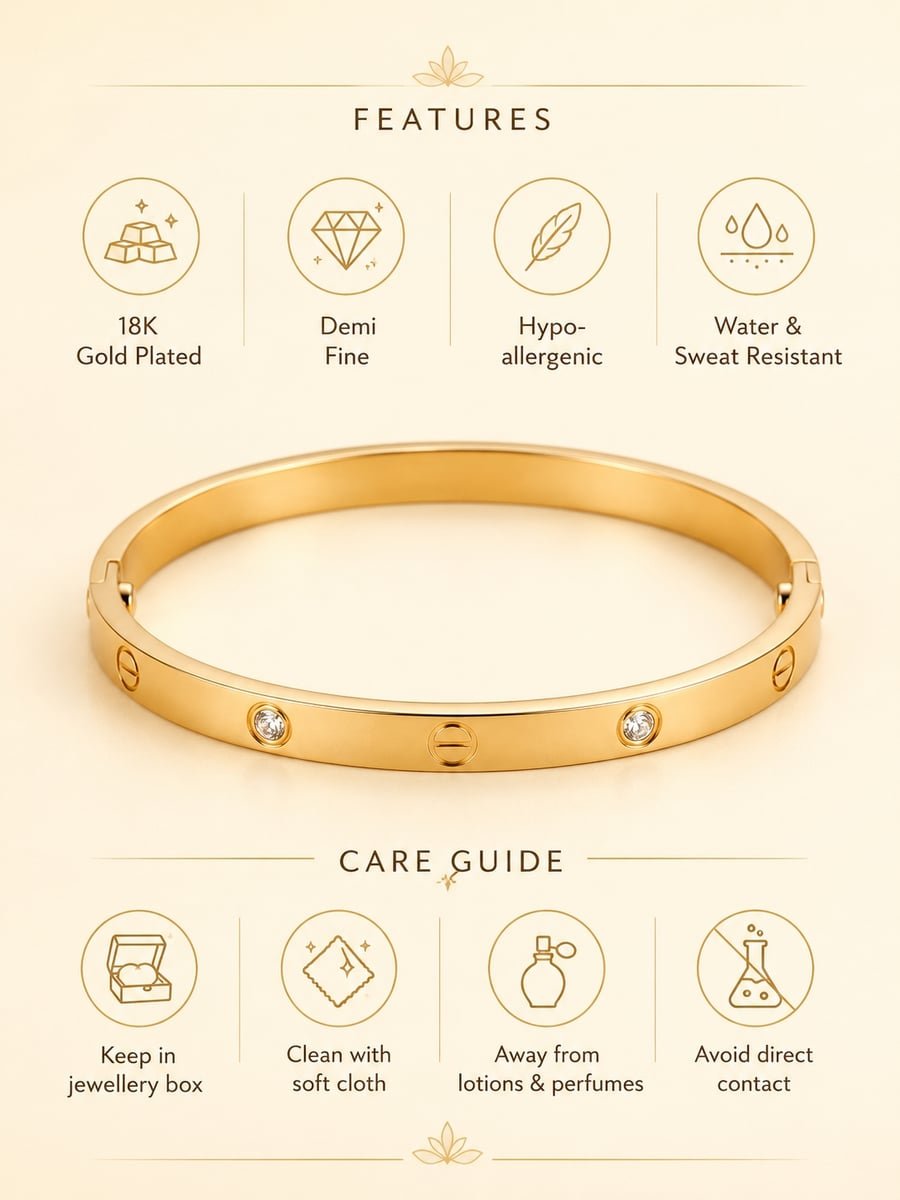 Flat CZ Screw Motif Bangle – 18K Gold Plated - view 6