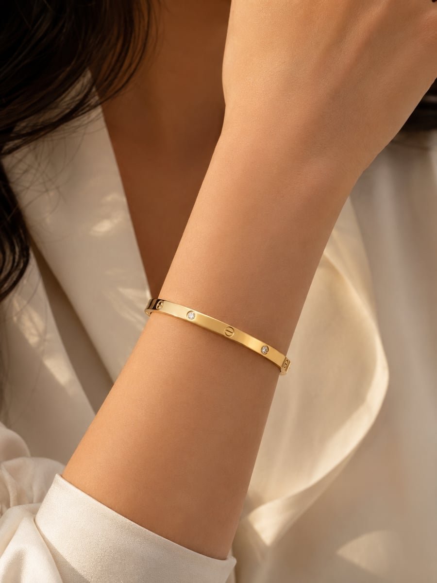 Flat CZ Screw Motif Bangle Bracelet – 18K Gold Plated - view 2