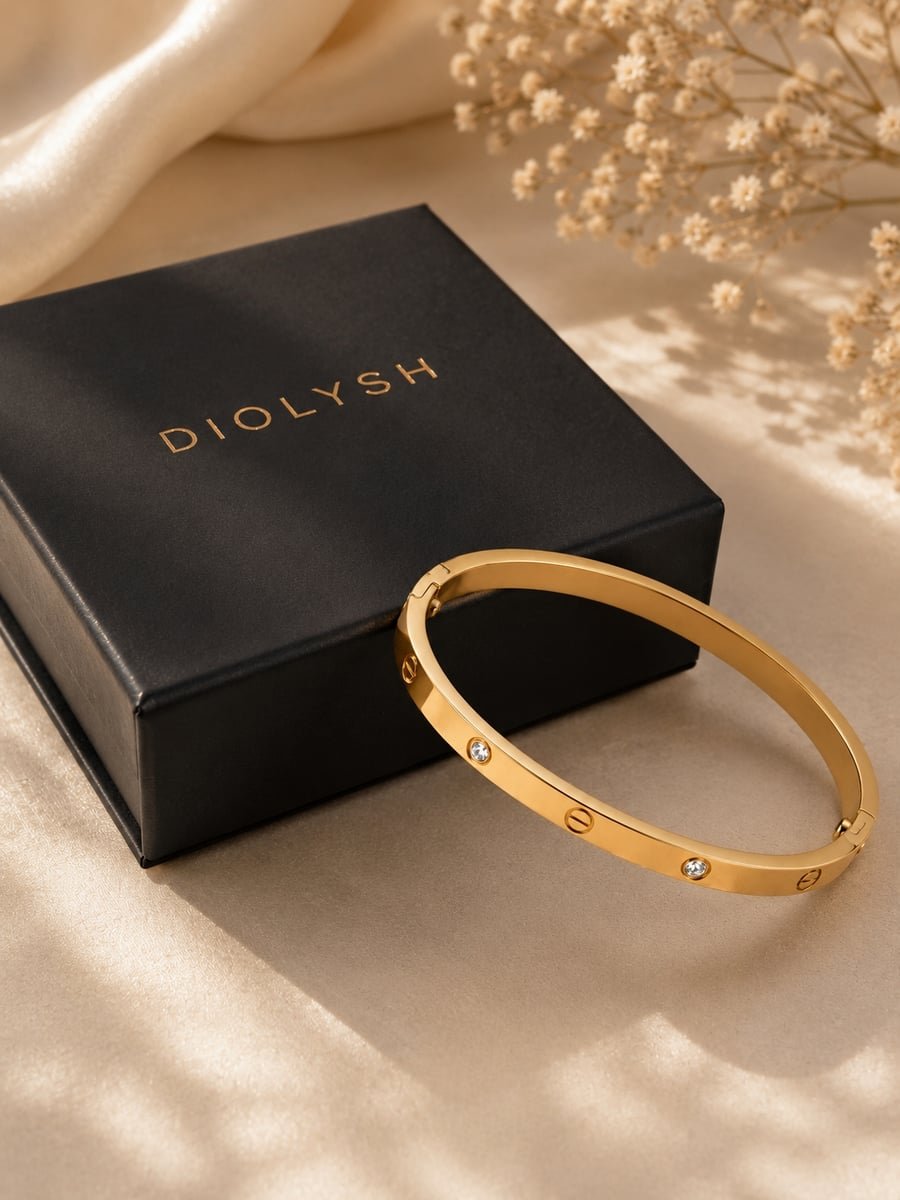 Flat CZ Screw Motif Bangle Bracelet – 18K Gold Plated - view 5