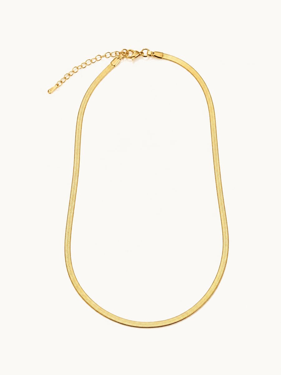Flat Herringbone Necklace, Anti-Tarnish Gold