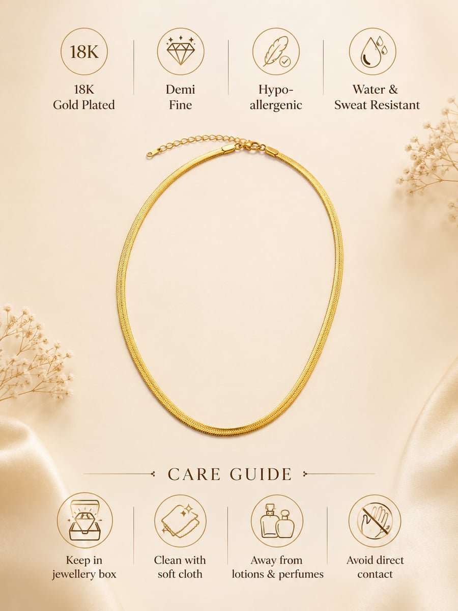 Flat Herringbone Necklace, Anti-Tarnish Gold - view 4