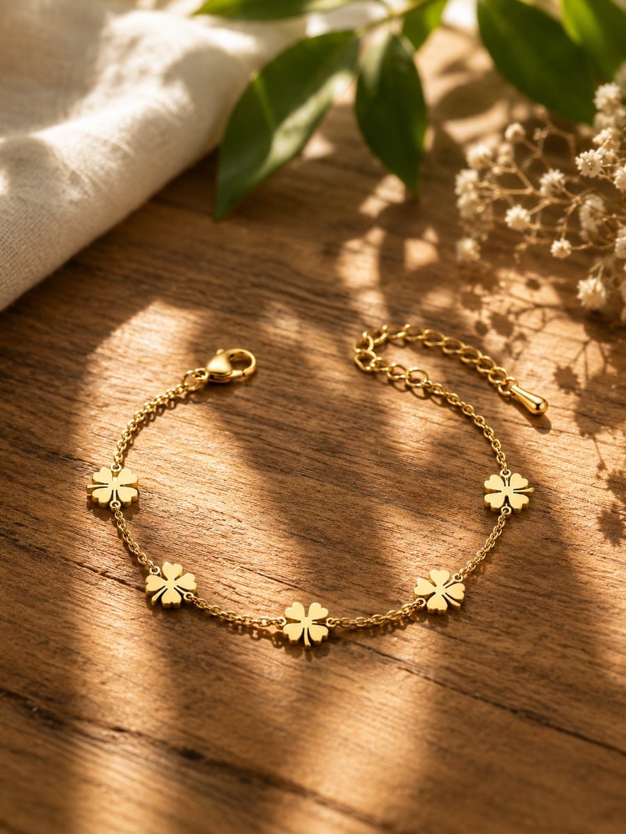 Four Leaf Clover Bracelet – Demi-Fine Gold - view 4