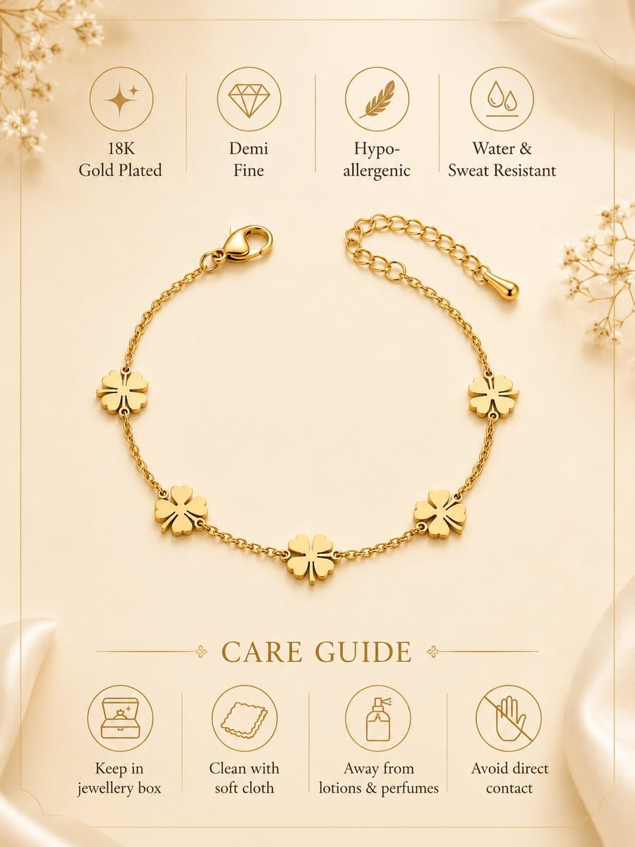 Four Leaf Clover Bracelet – Demi-Fine Gold - view 6