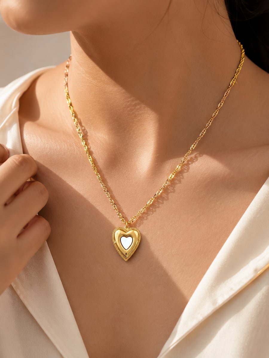 Framed Milgrain Heart Necklace – Demi-Fine Gold - view 2