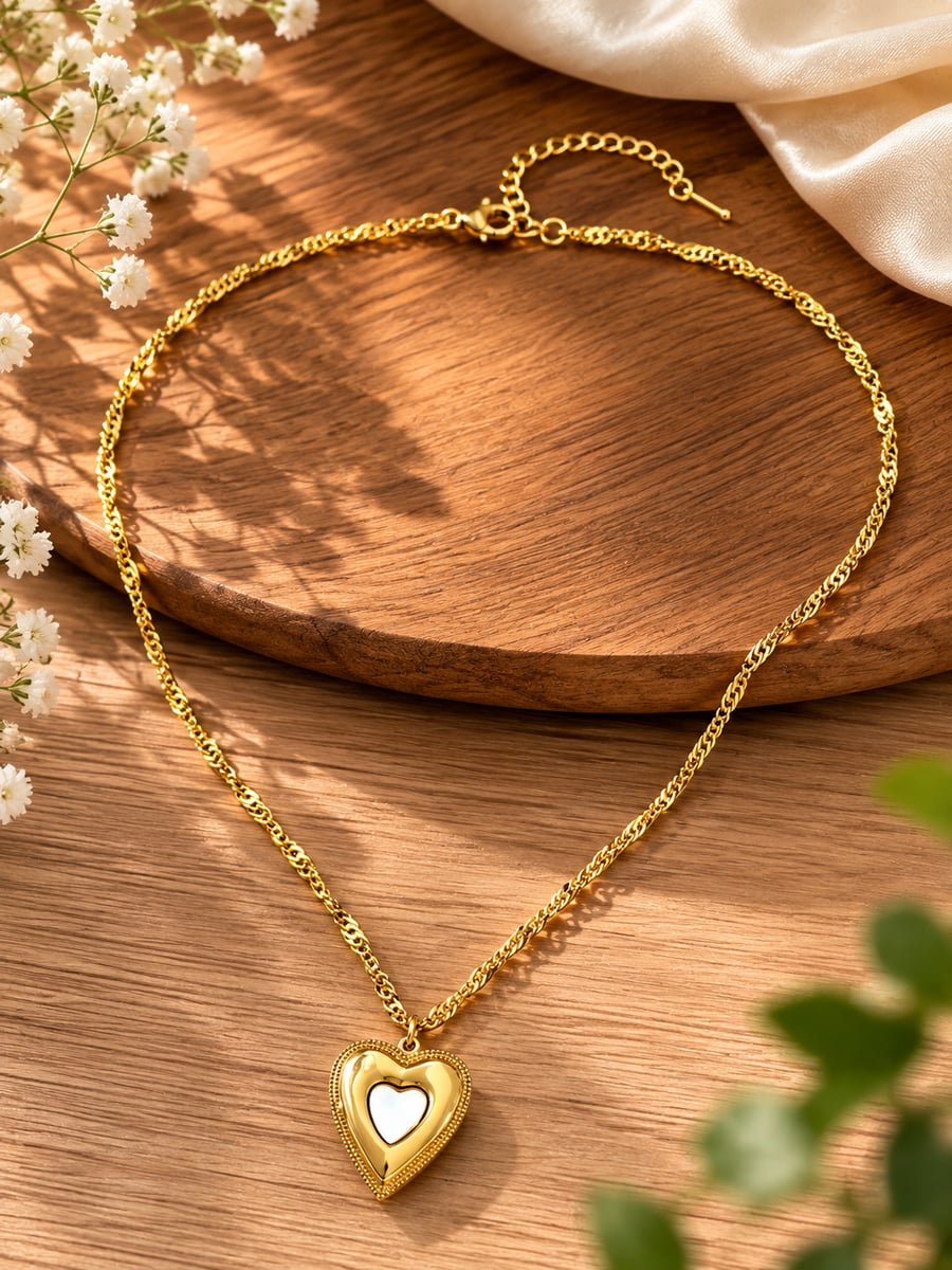 Framed Milgrain Heart Necklace – Demi-Fine Gold - view 4