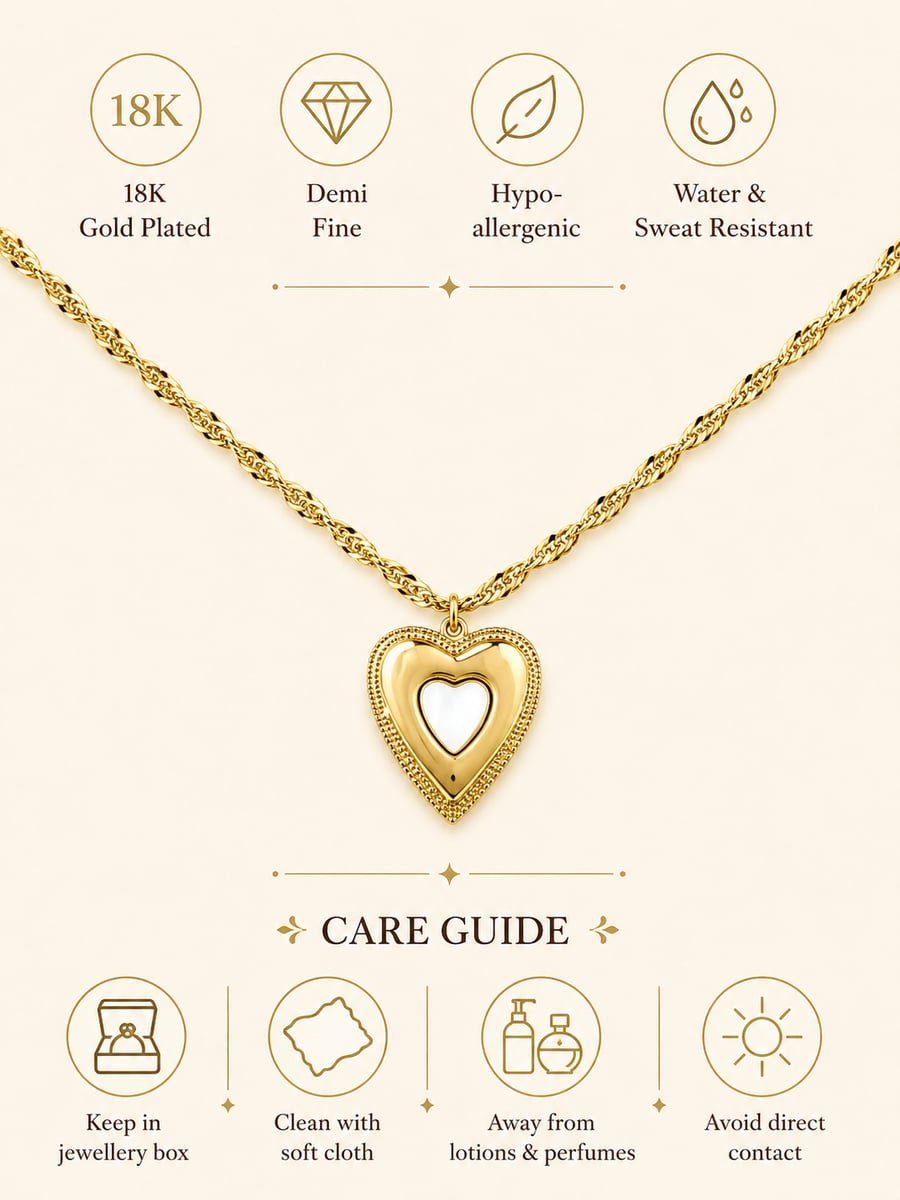 Framed Milgrain Heart Necklace – Demi-Fine Gold - view 6