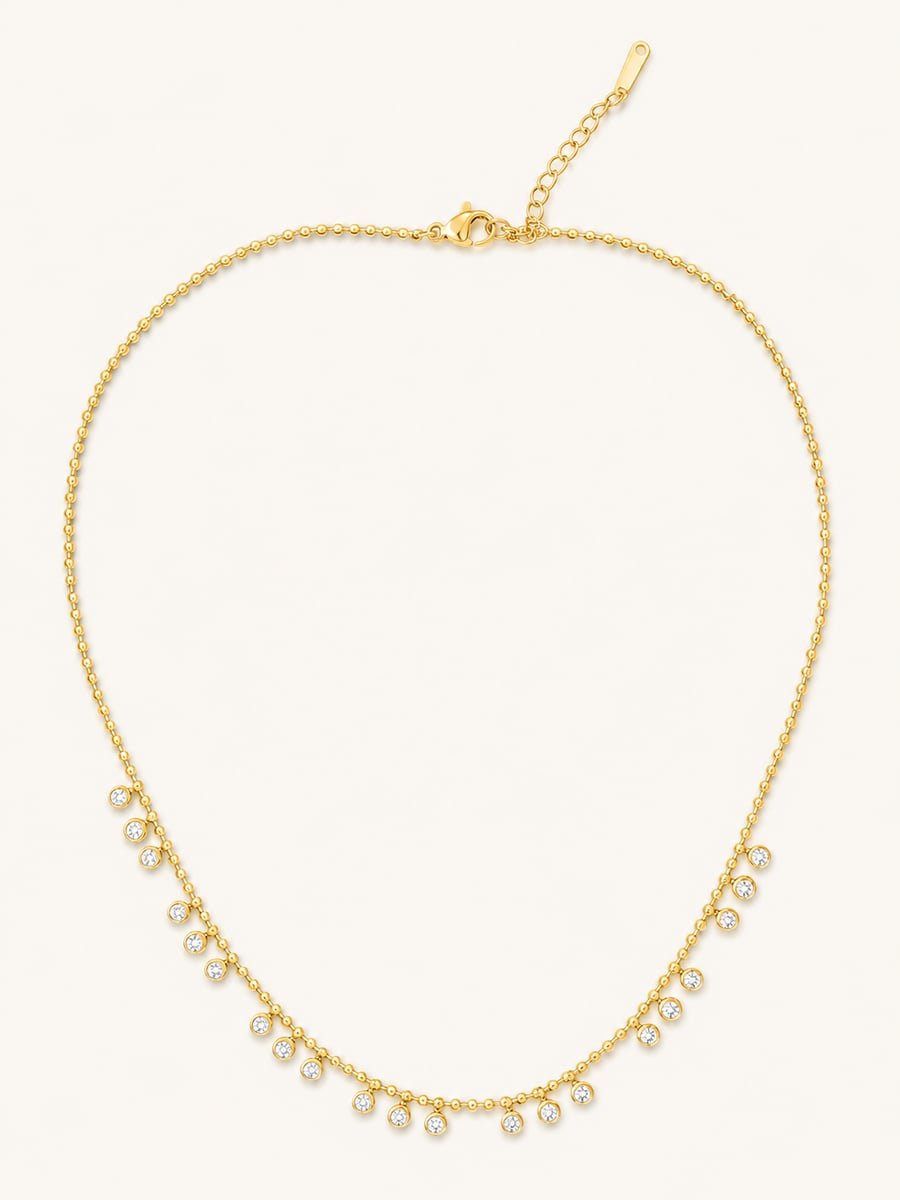 Fringe CZ Droplet Necklace – 18K Gold Plated