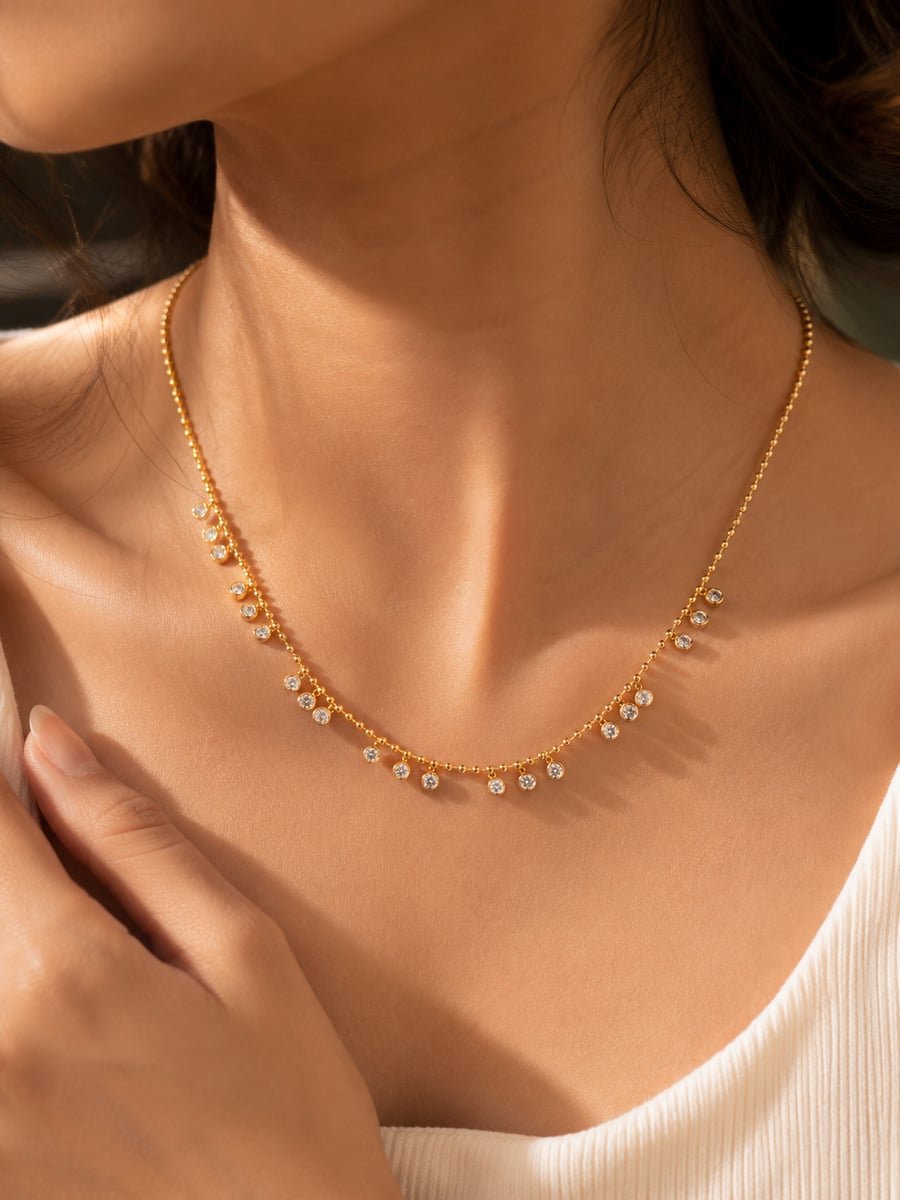 Fringe CZ Droplet Necklace – 18K Gold Plated - view 2