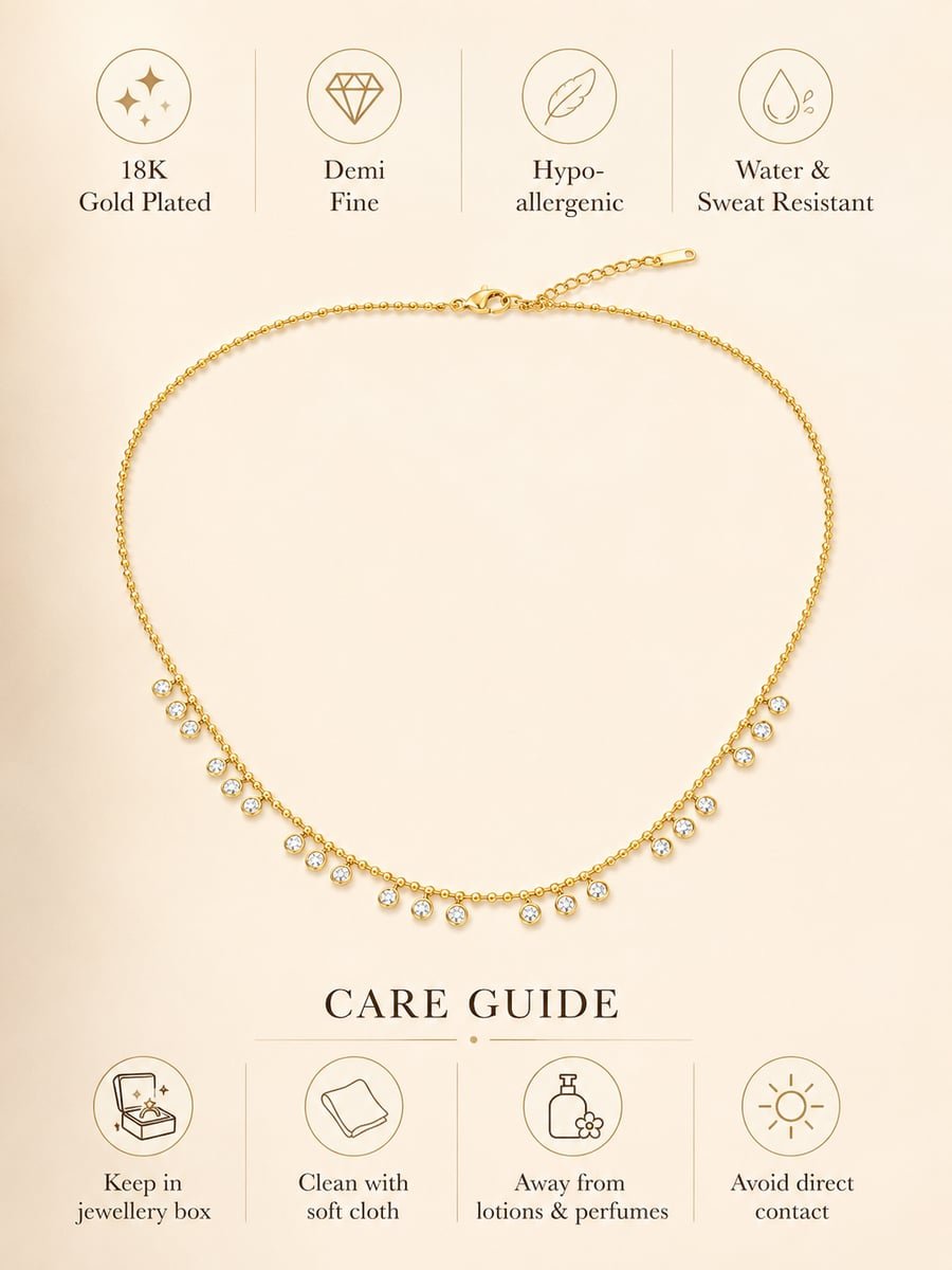 Fringe CZ Droplet Necklace – 18K Gold Plated - view 6