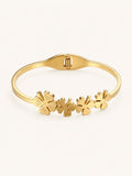 Hinged Clover Bangle with Flower Motif – 18K Gold Plated
