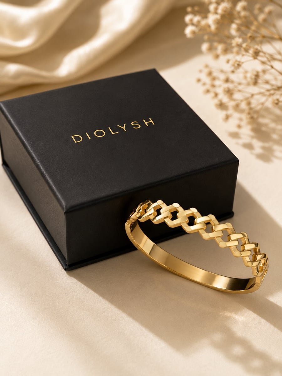 Interlocking Square Link Bangle, Anti-Tarnish Gold - view 5