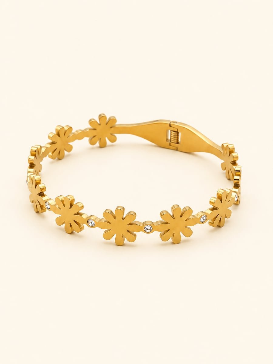 Linked CZ Daisy Chain Bangle – 18K Gold Plated