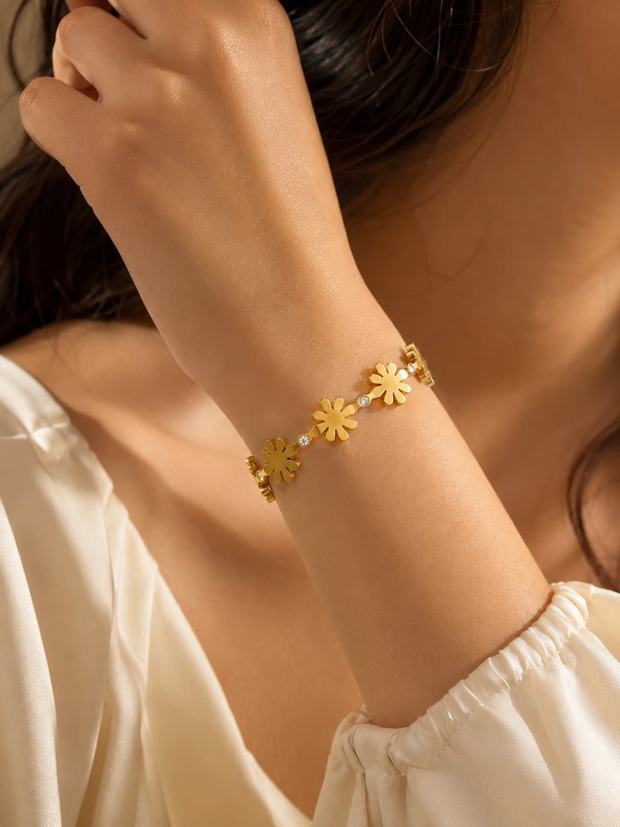 Linked CZ Daisy Chain Bangle – 18K Gold Plated - view 2