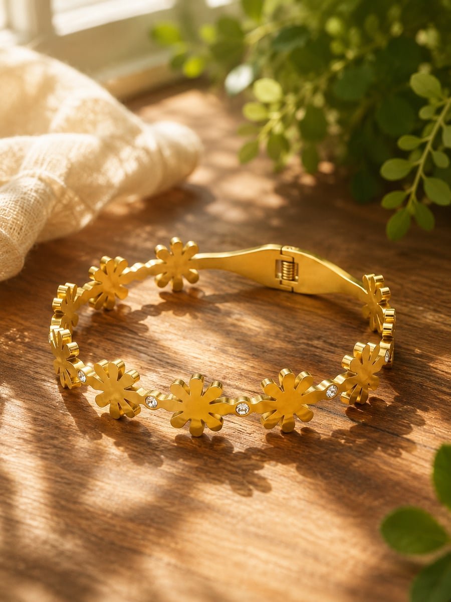 Linked CZ Daisy Chain Bangle – 18K Gold Plated - view 4
