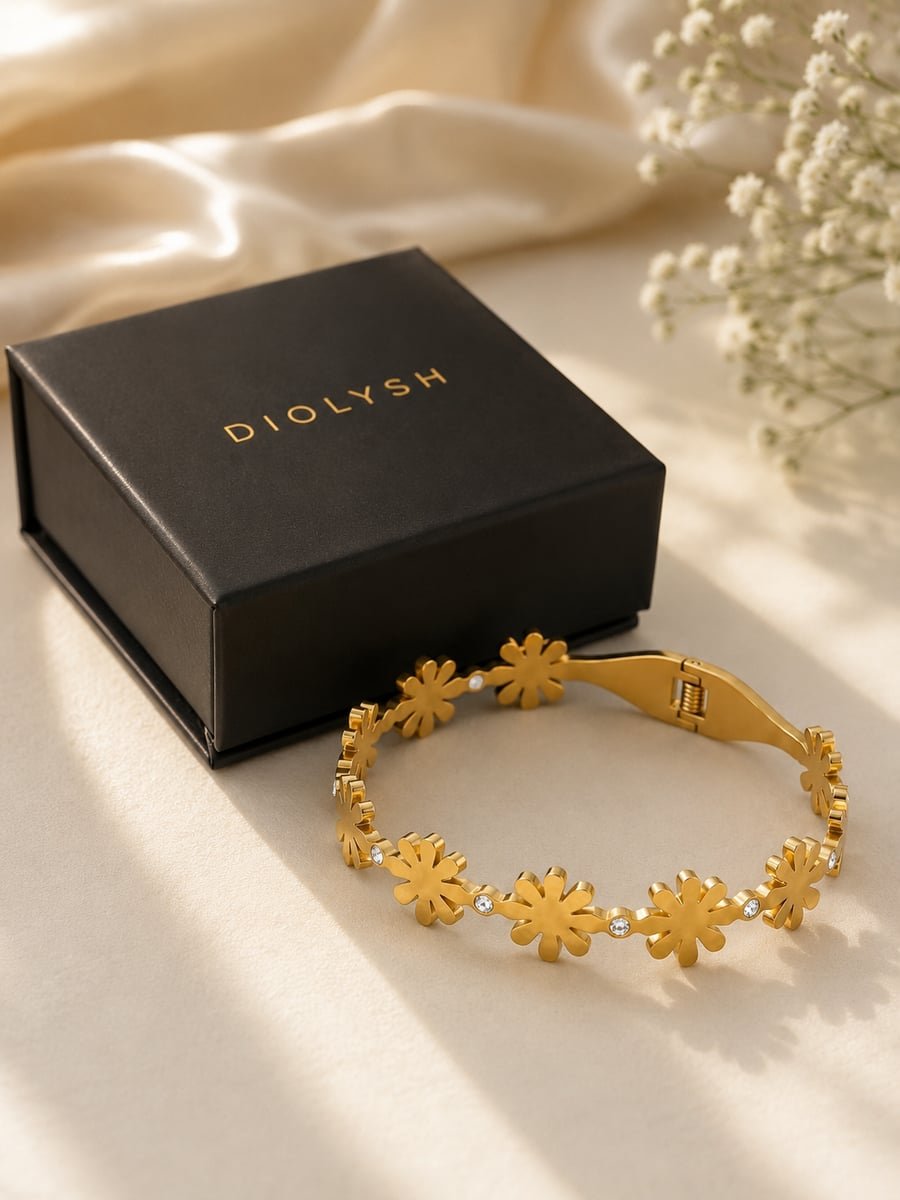 Linked CZ Daisy Chain Bangle – 18K Gold Plated - view 5