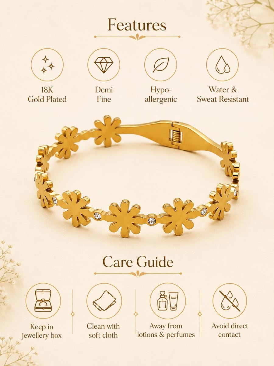 Linked CZ Daisy Chain Bangle – 18K Gold Plated - view 6