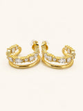 Mixed Cut CZ Double Row Hoop Earrings, Anti-Tarnish Gold