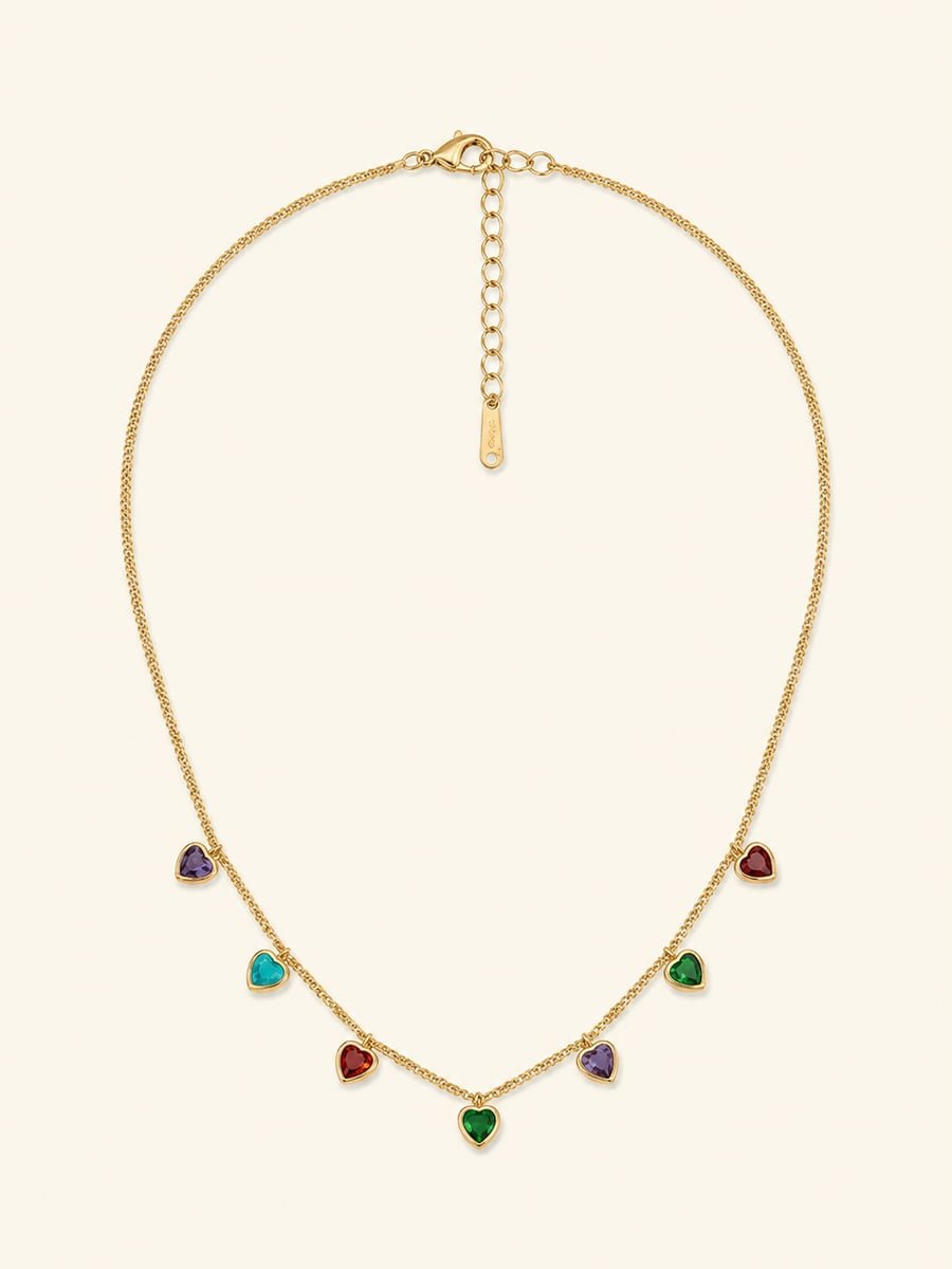Multicolour Heart Charm Necklace – Demi-Fine Gold
