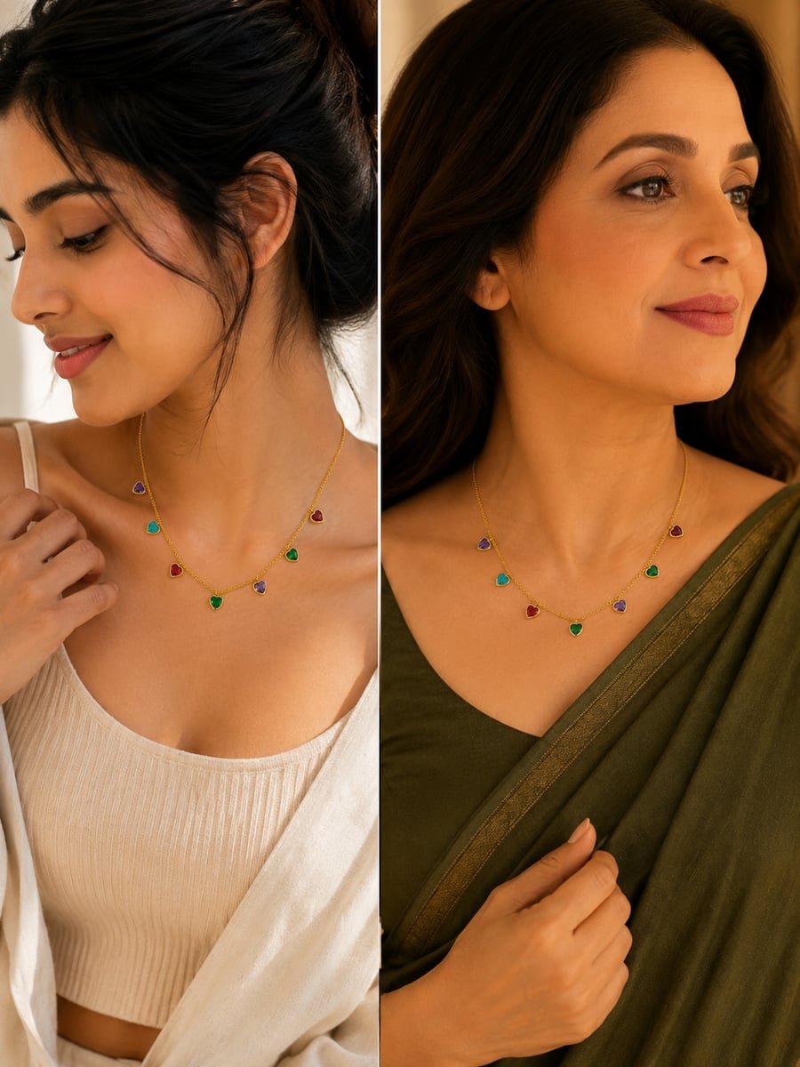 Multicolour Heart Charm Necklace – Demi-Fine Gold - view 3