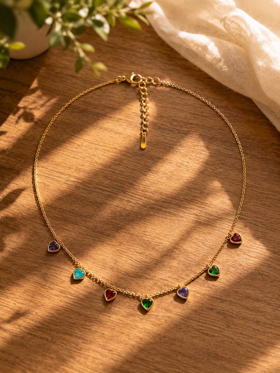 Multicolour Heart Charm Necklace – Demi-Fine Gold - view 4
