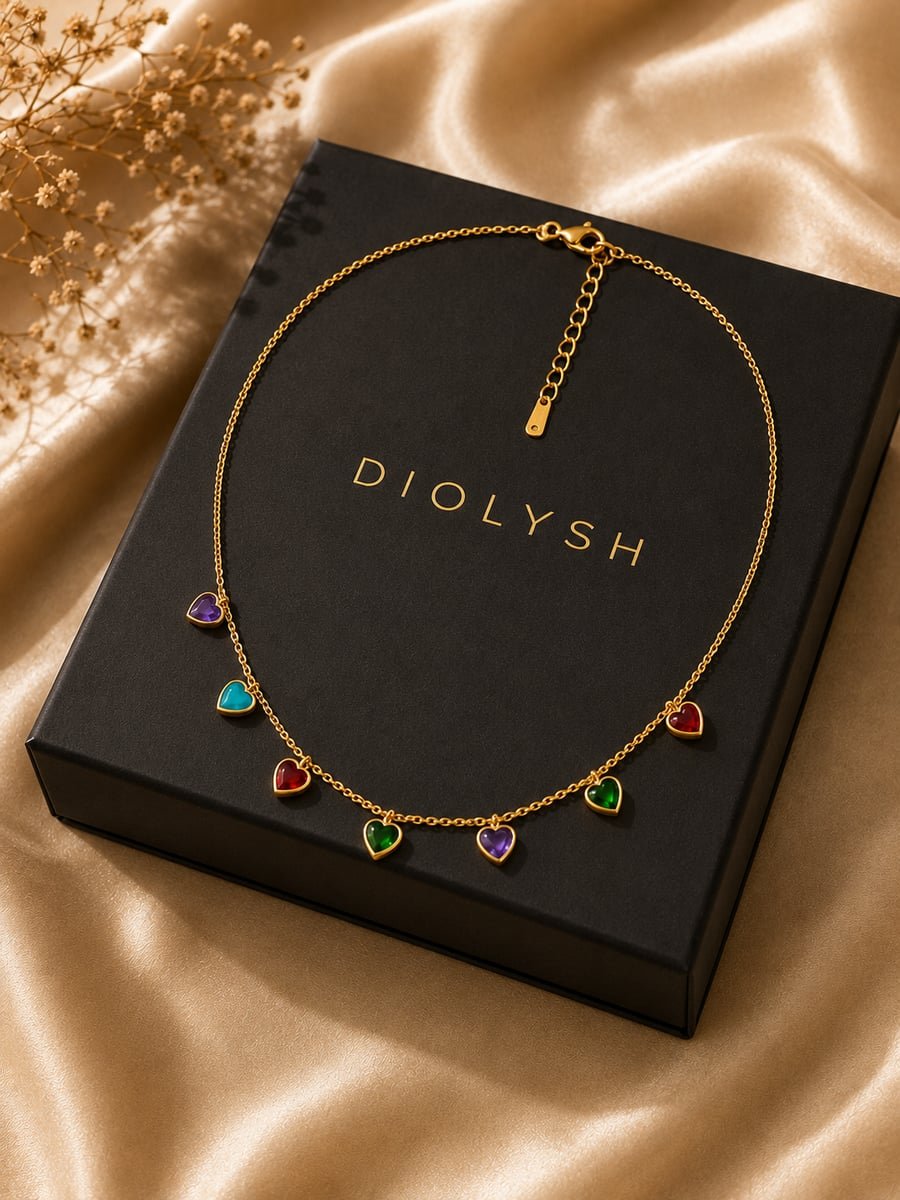 Multicolour Heart Charm Necklace – Demi-Fine Gold - view 5