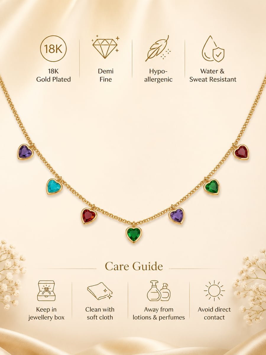 Multicolour Heart Charm Necklace – Demi-Fine Gold - view 6