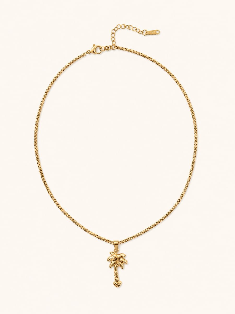 Palm Tree Pendant Necklace, Anti-Tarnish Gold