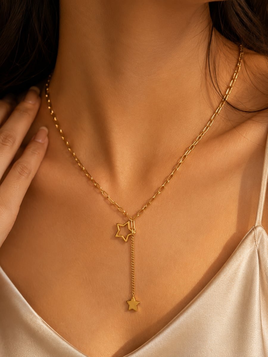 Paperclip Star Drop Y-Necklace – Demi-Fine Gold - view 2