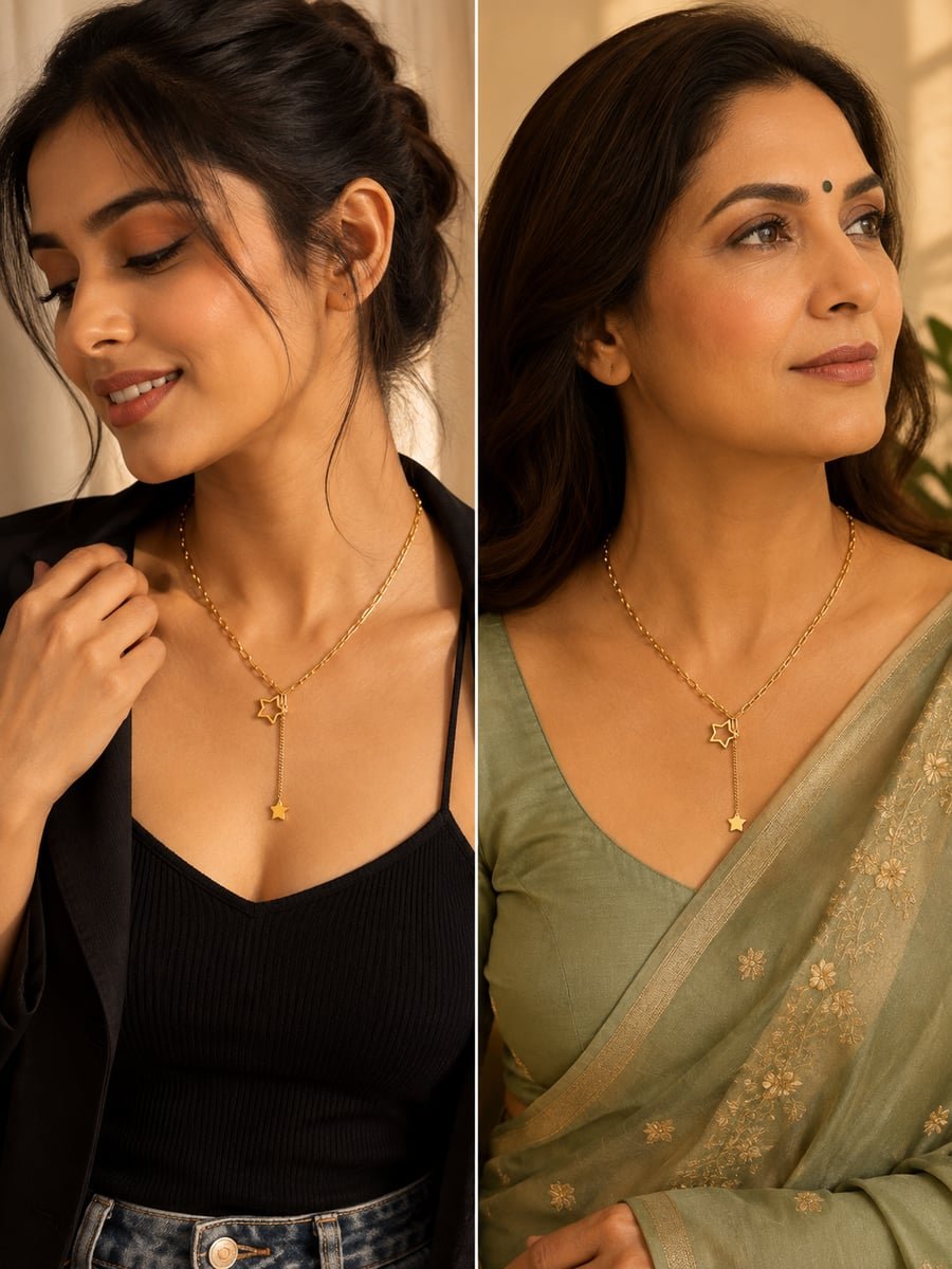 Paperclip Star Drop Y-Necklace – Demi-Fine Gold - view 3